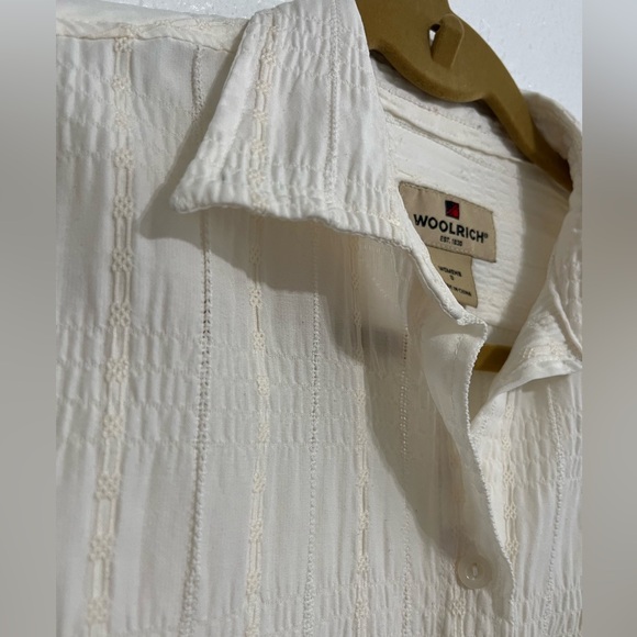 Woolrich Womens size small ivory Long Sleeve textured Button Down collared white - Picture 11 of 15